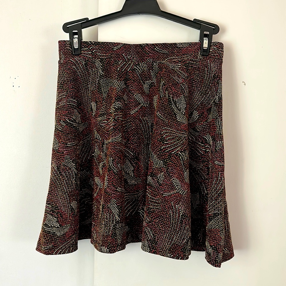 Black, red, and gold shimmering holiday mini skirt